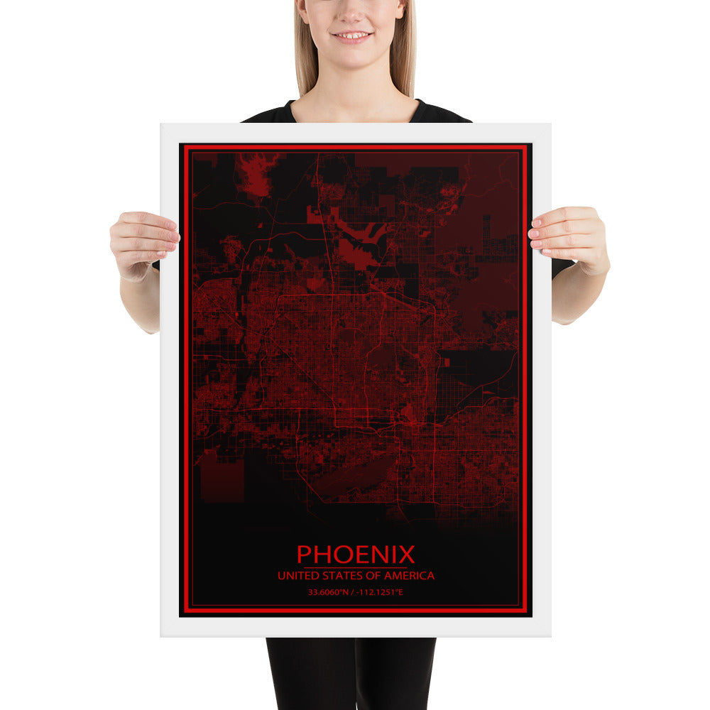 Phoenix Black and Red Framed Map