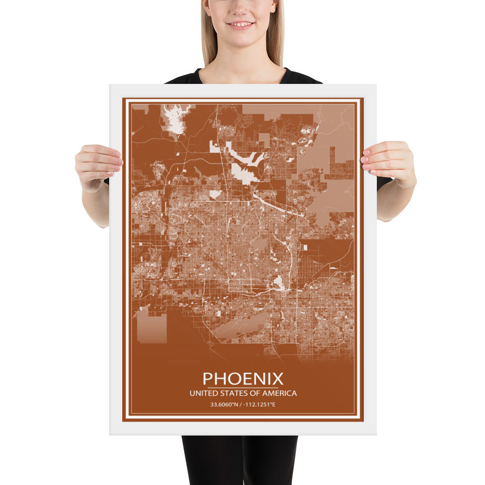 Phoenix Brown and White Framed Map