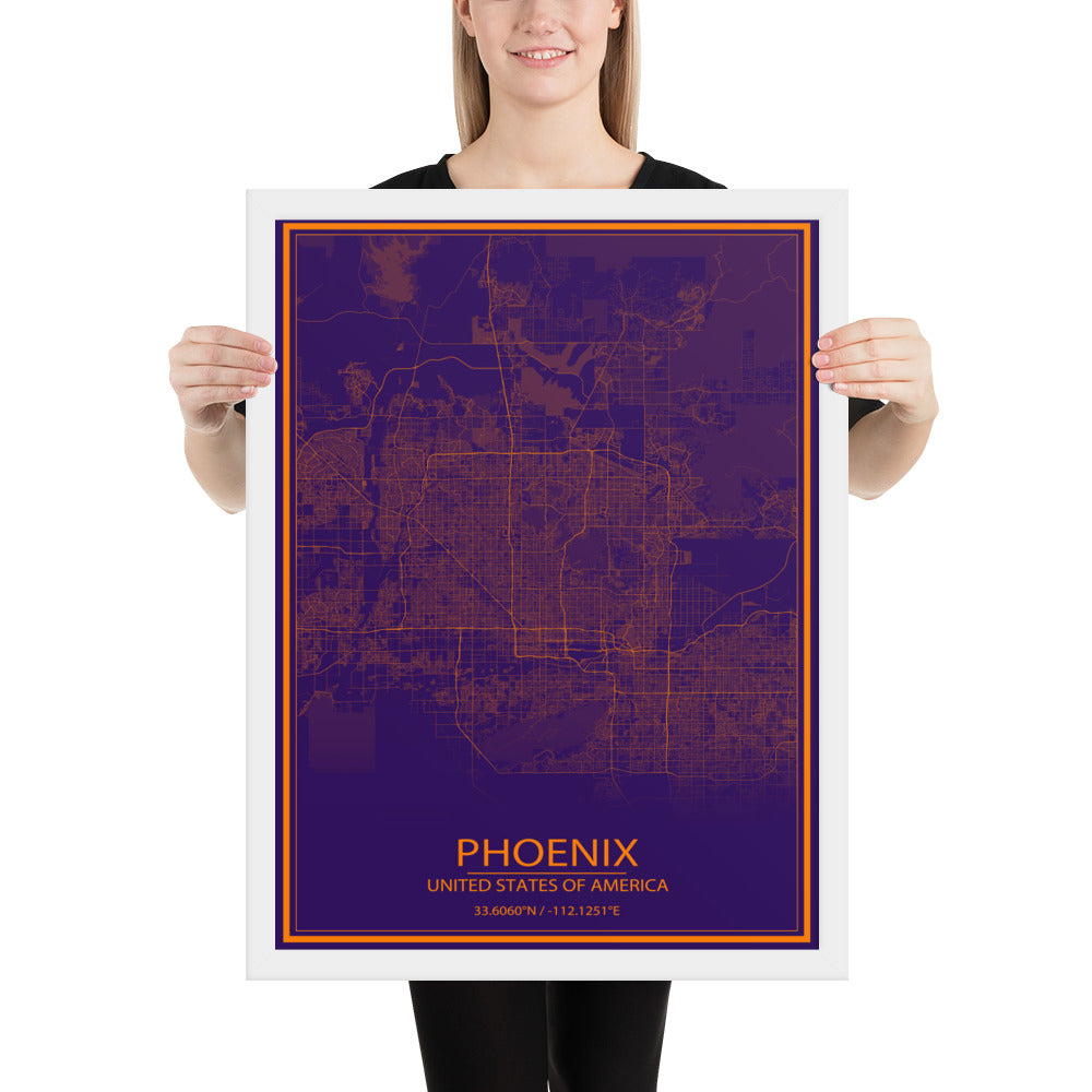 Phoenix Purple and Orange Framed Map