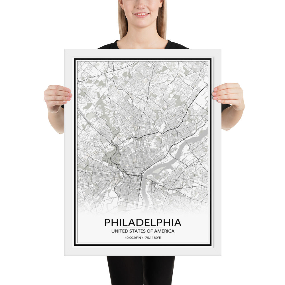 Philadelphia White Framed Map