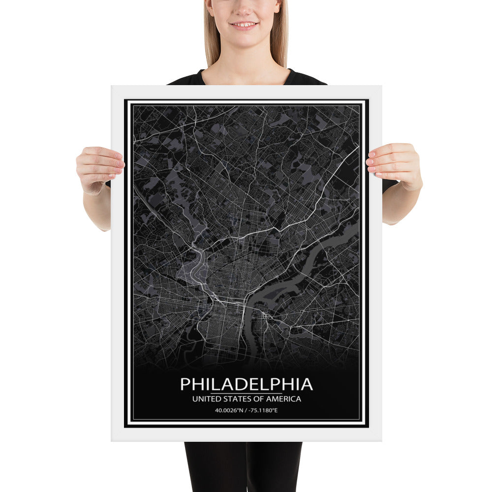 Philadelphia Black Framed Map