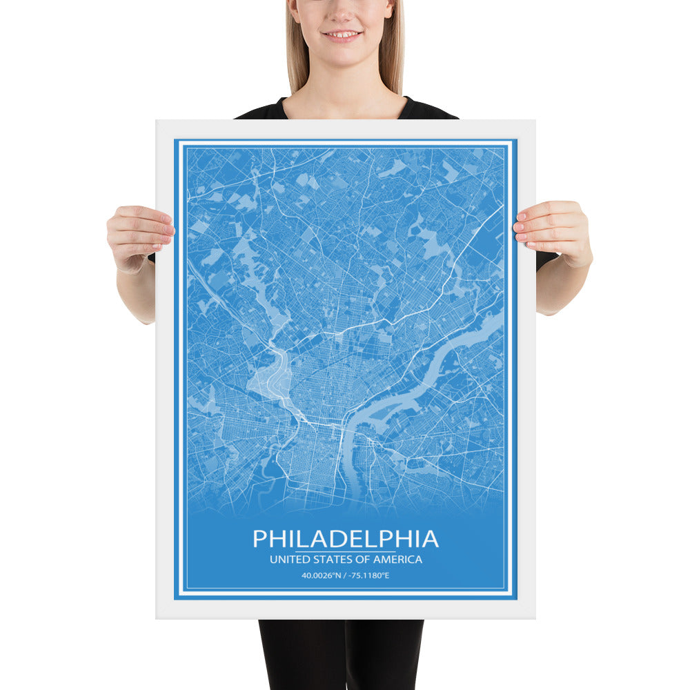 Philadelphia Blue and White Framed Map