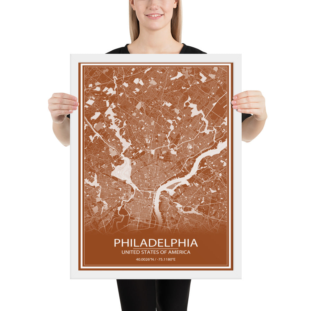 Philadelphia Brown and White Framed Map