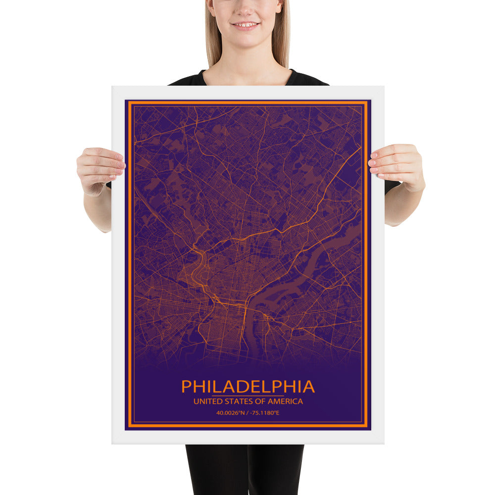 Philadelphia Purple and Orange Framed Map