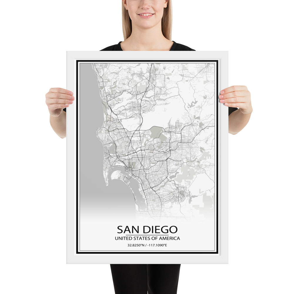 San Diego White Framed Map