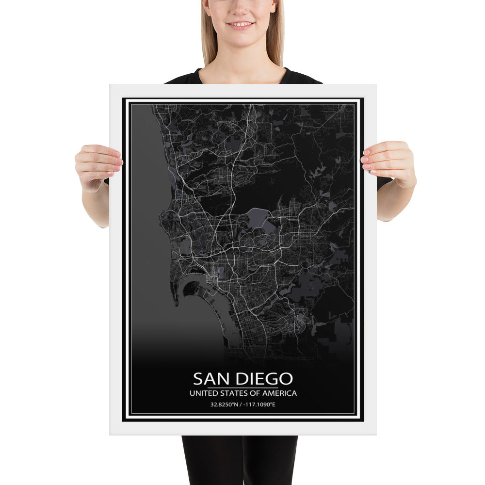 San Diego Black Framed Map