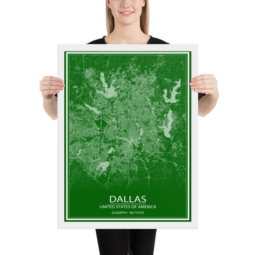 Dallas Green and White Framed Map