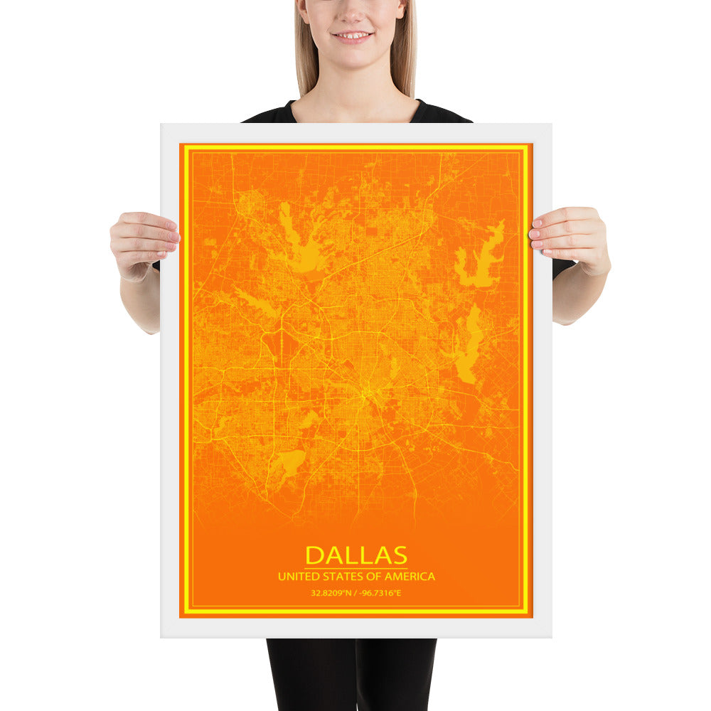 Dallas Orange and Yellow Framed Map