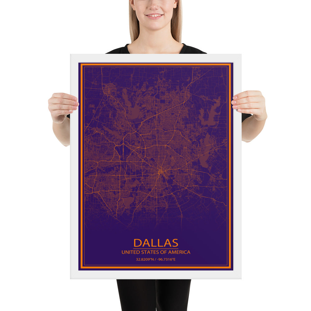 Dallas Purple and Orange Framed Map