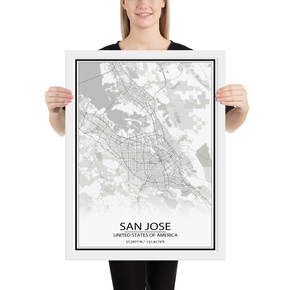 San Jose White Framed Map