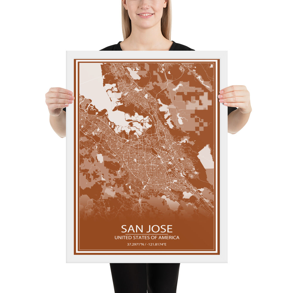 San Jose Brown and White Framed Map