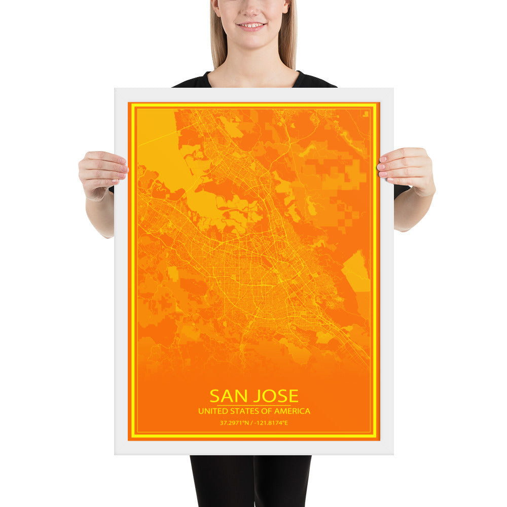 San Jose Orange and Yellow Framed Map