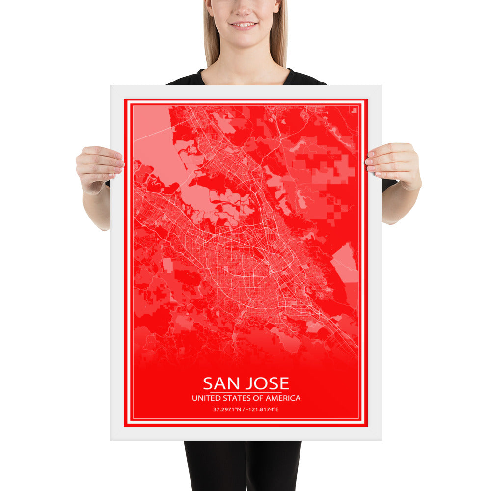 San Jose Red and White Framed Map