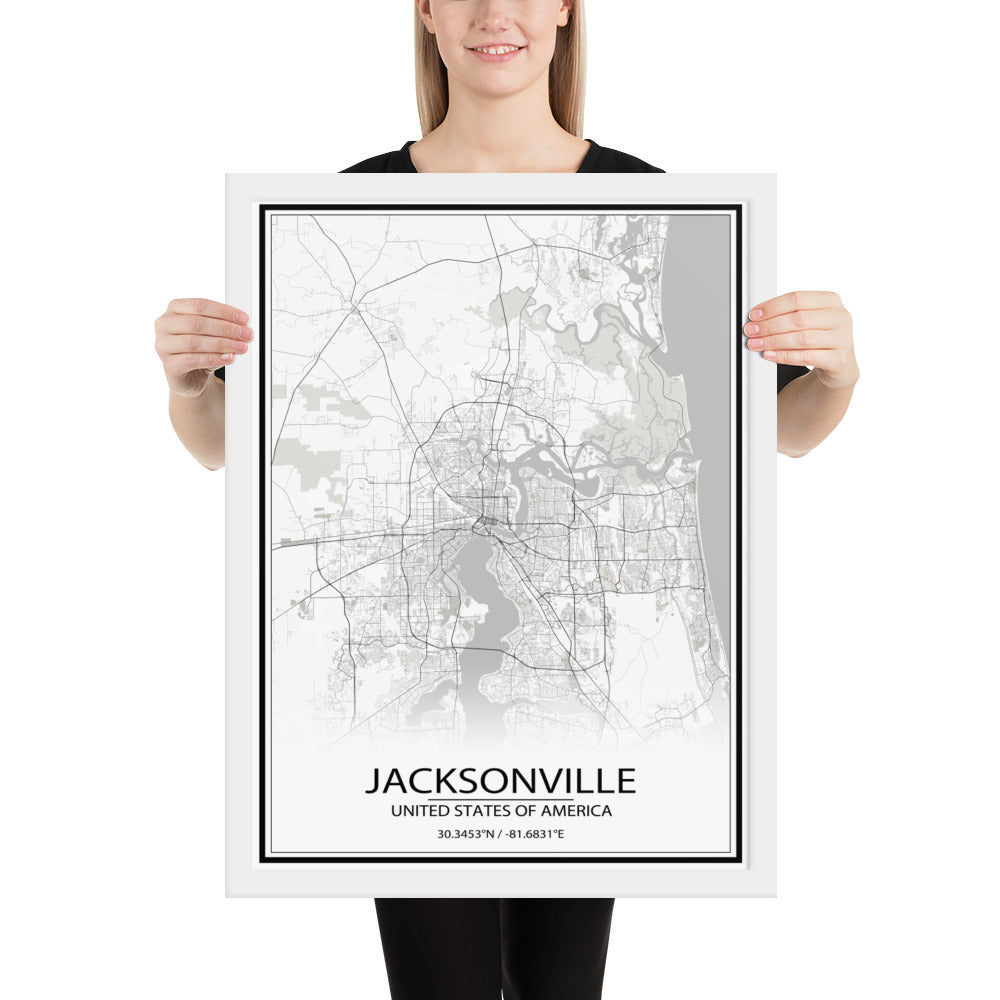 Jacksonville White Framed Map