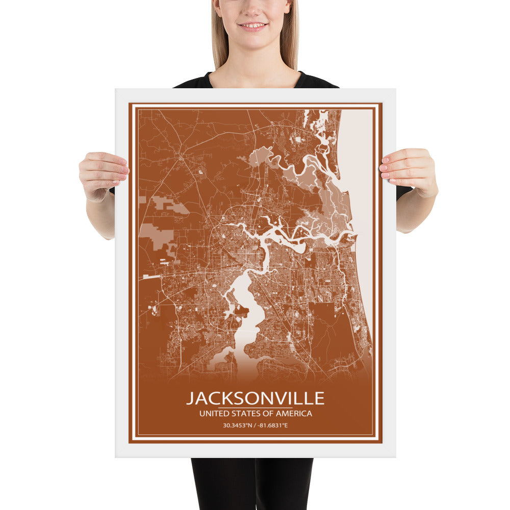 Jacksonville Brown and White Framed Map