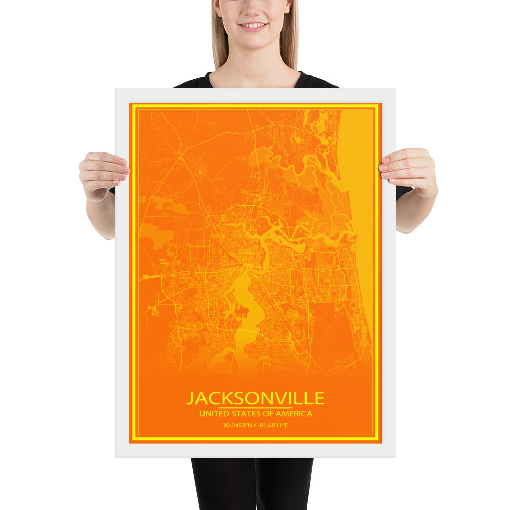 Jacksonville Orange and Yellow Framed Map