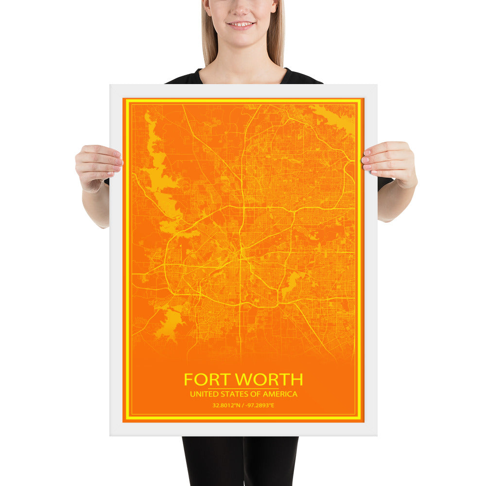 Fort Worth Orange and Yellow Framed Map