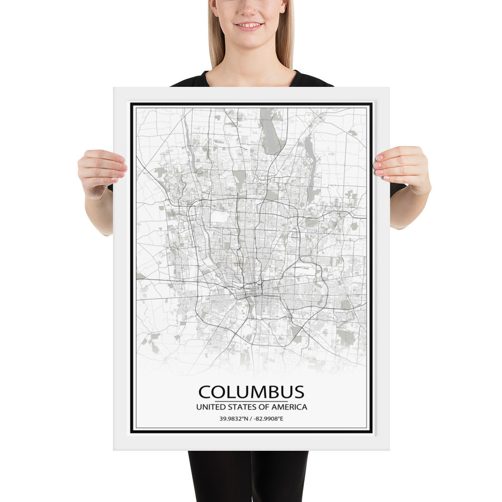 Columbus White Framed Map