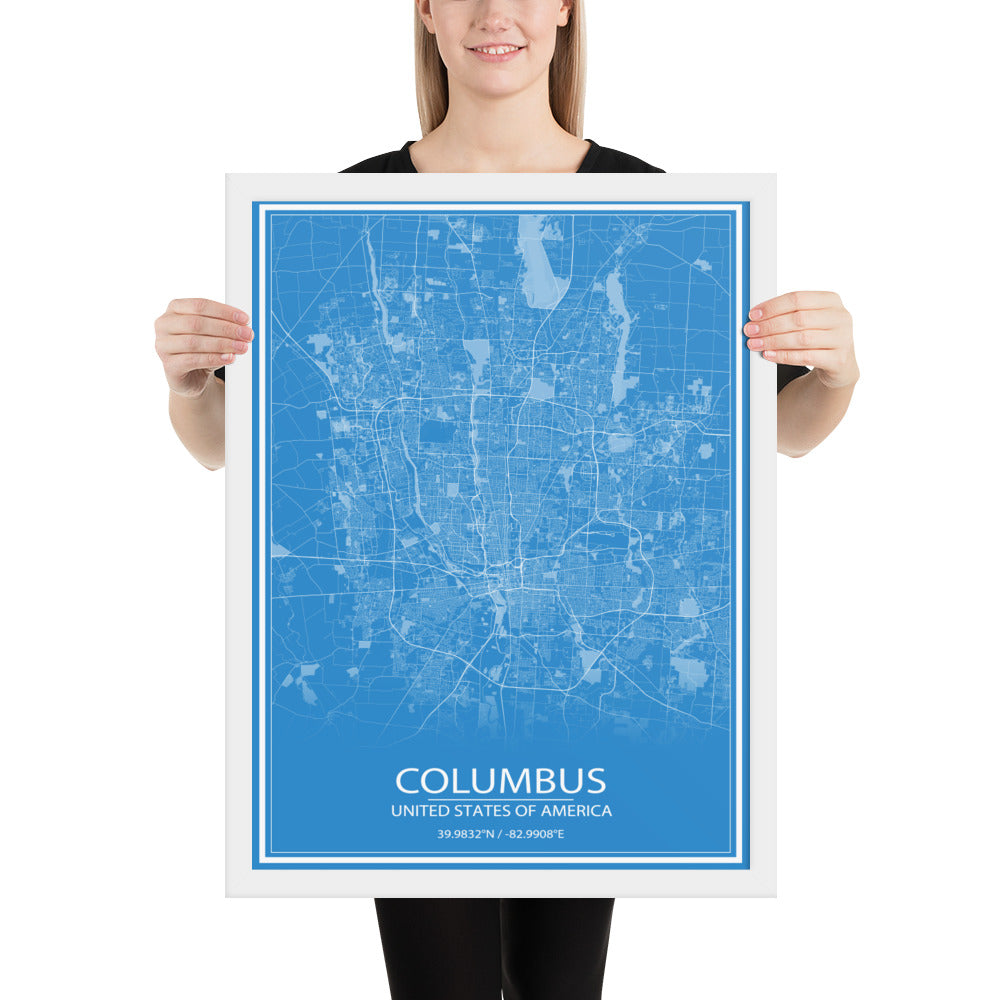 Columbus Blue and White Framed Map