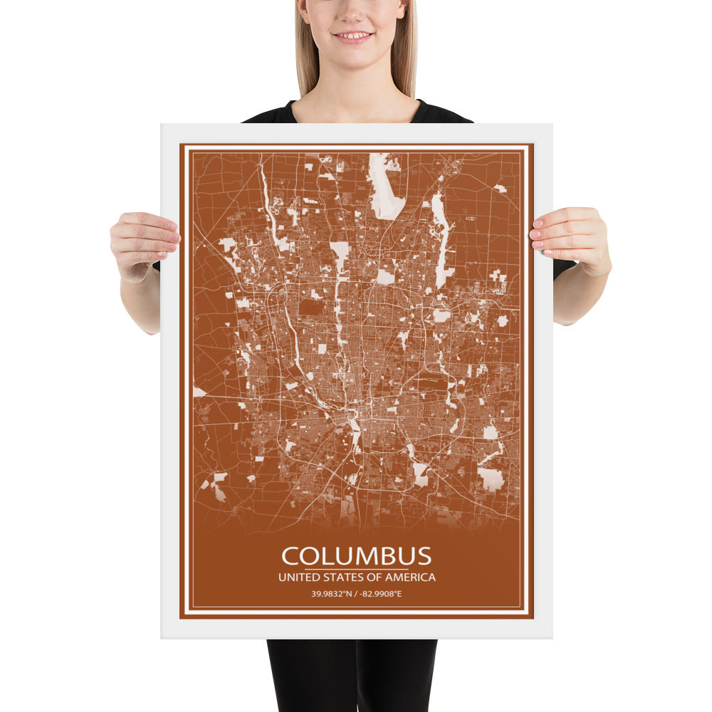 Columbus Brown and White Framed Map