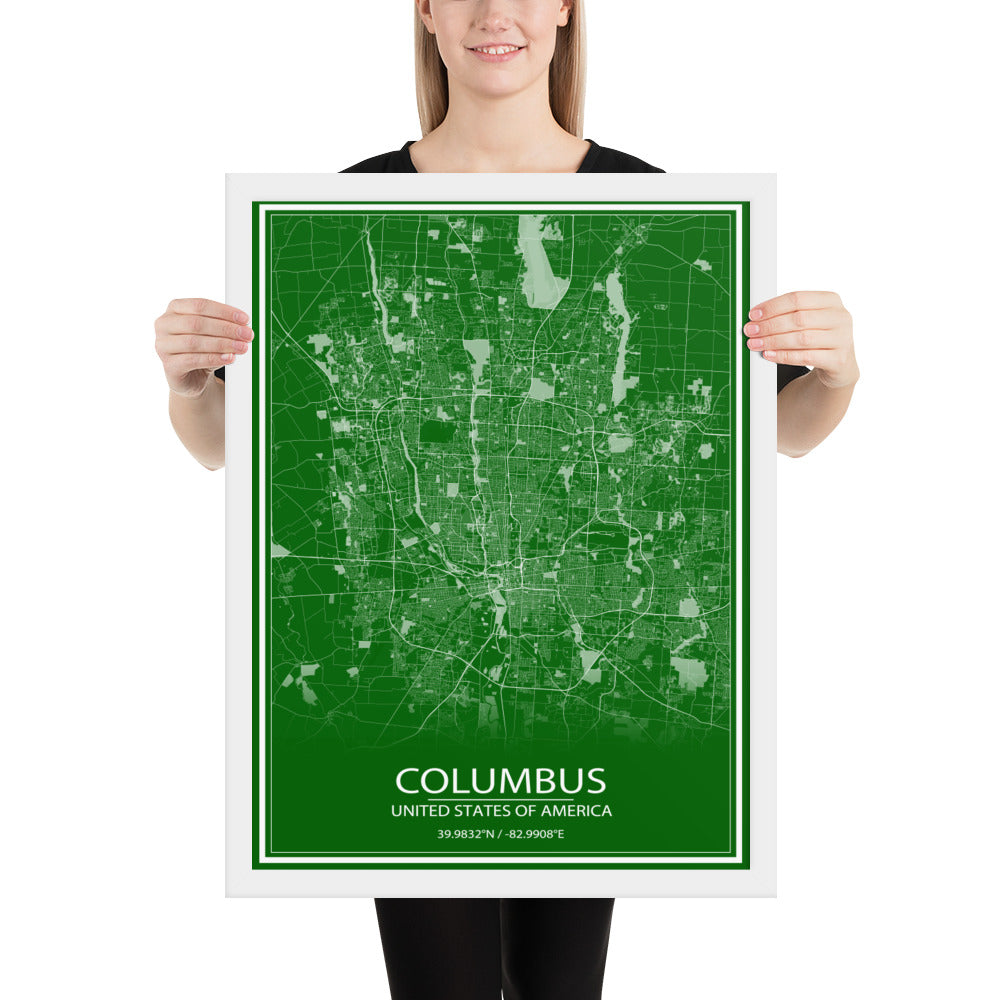 Columbus Green and White Framed Map