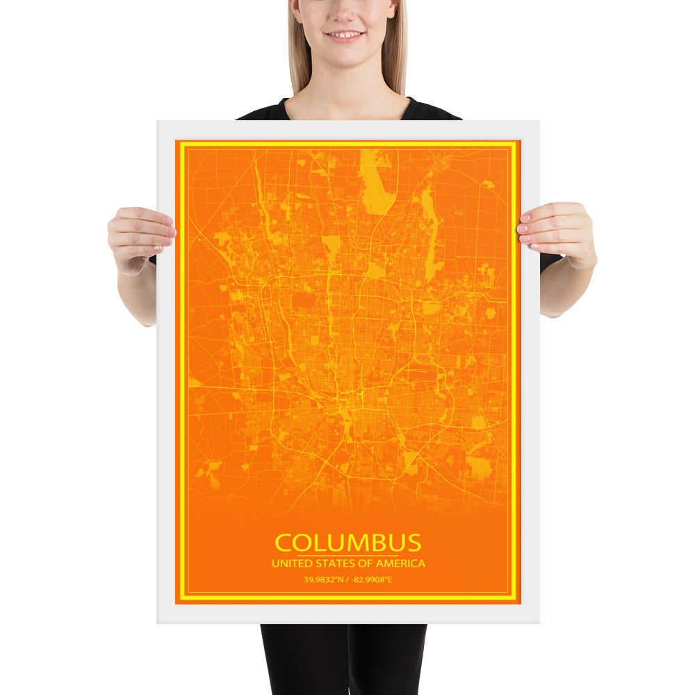 Columbus Orange and Yellow Framed Map