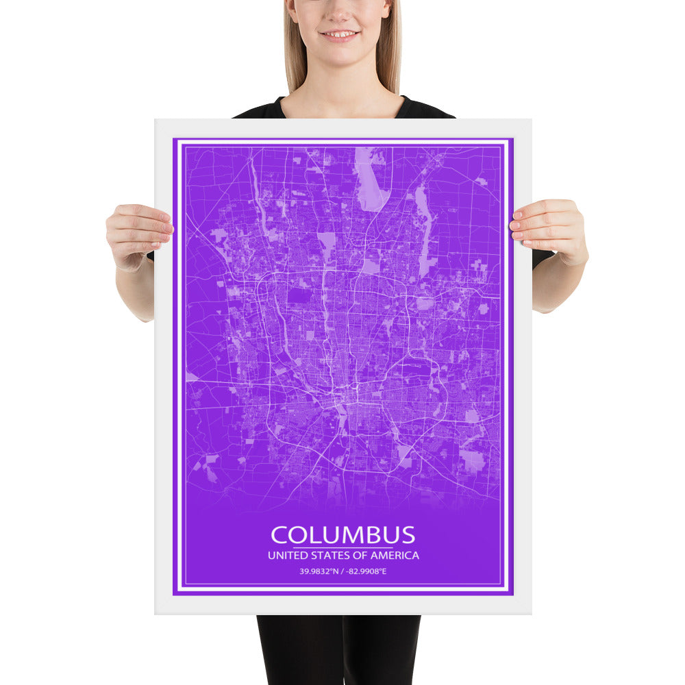 Columbus Purple and White Framed Map