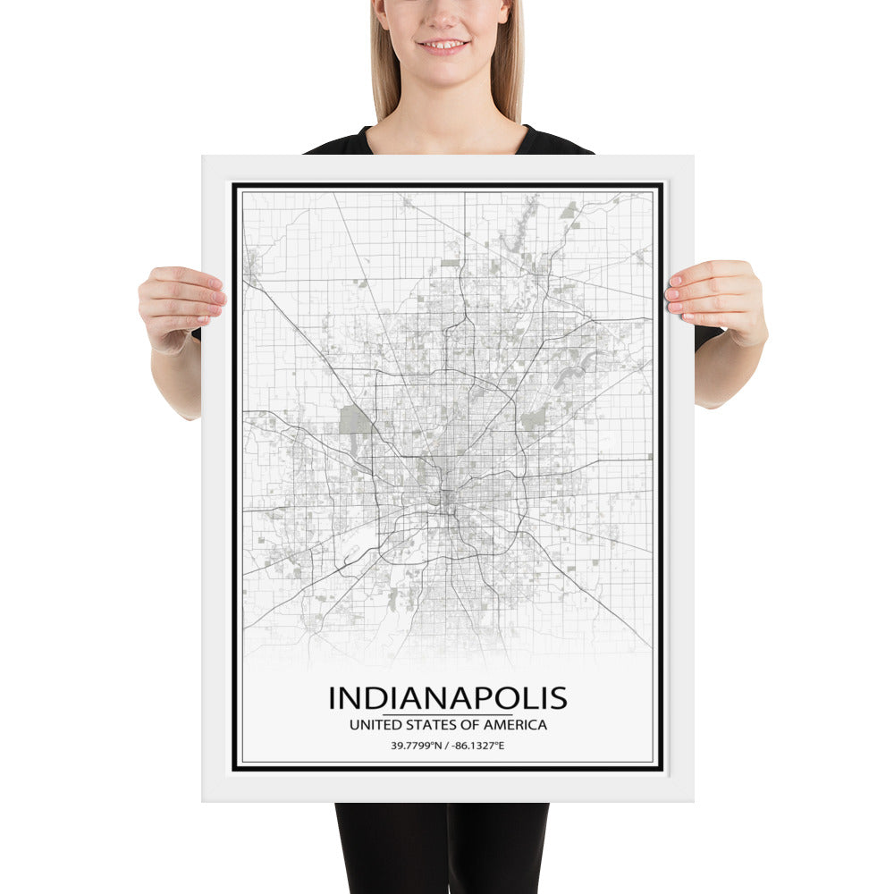 Indianapolis White Framed Map