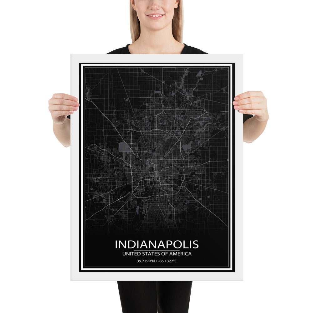 Indianapolis Black Framed Map