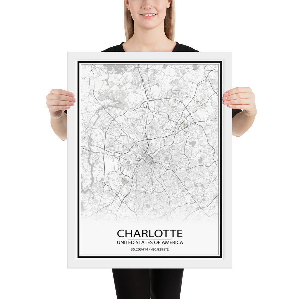 Charlotte White Framed Map