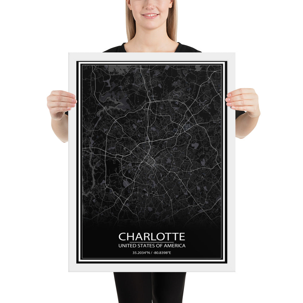 Charlotte Black Framed Map