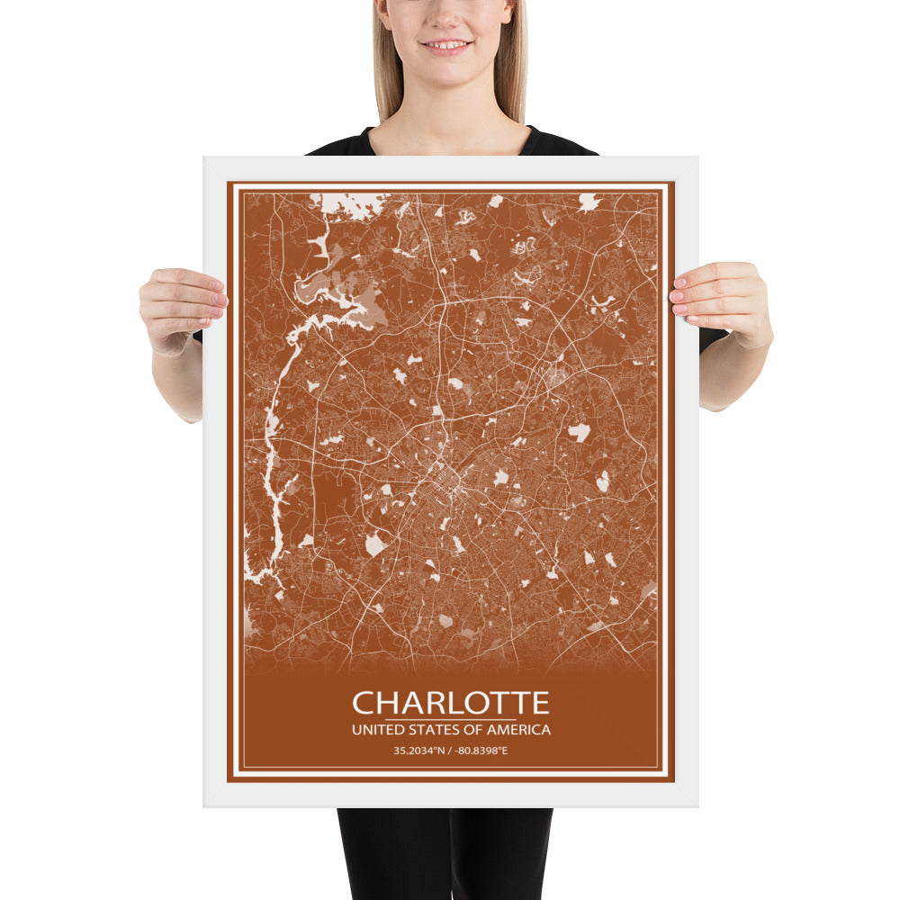 Charlotte Brown and White Framed Map