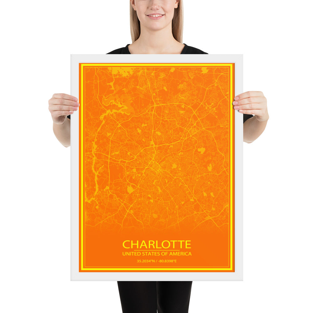 Charlotte Orange and Yellow Framed Map