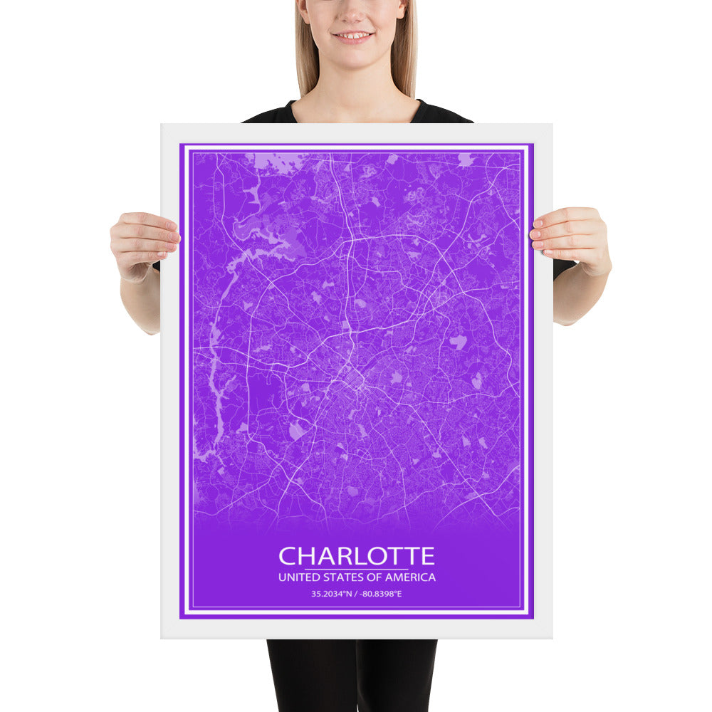 Charlotte Purple and White Framed Map