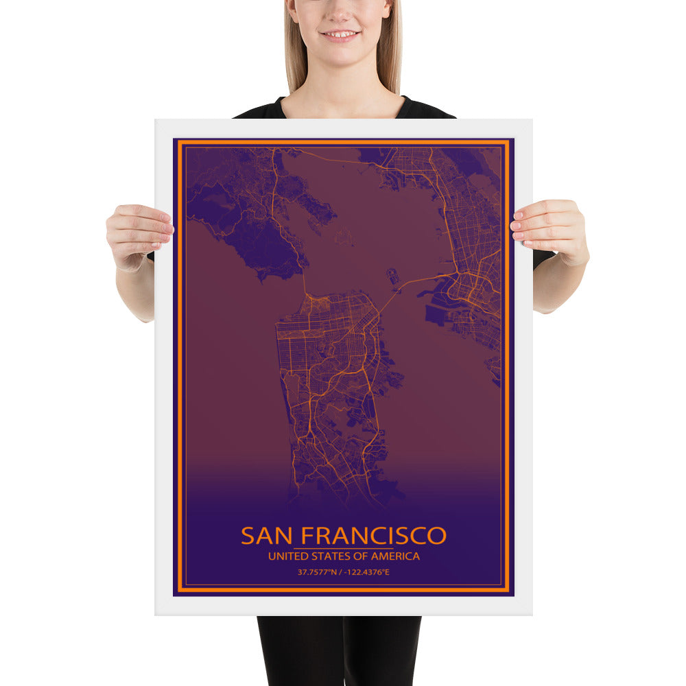 San Francisco Purple and Orange Framed Map