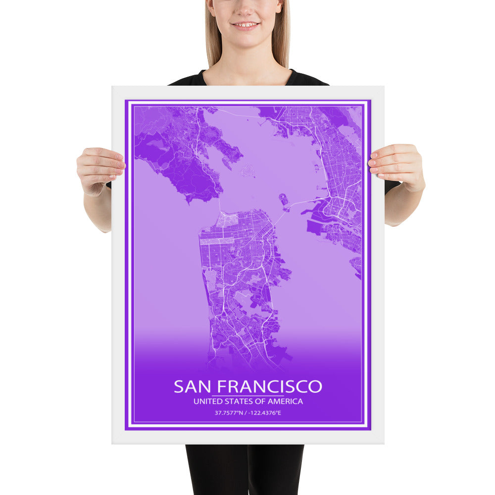 San Francisco Purple and White Framed Map