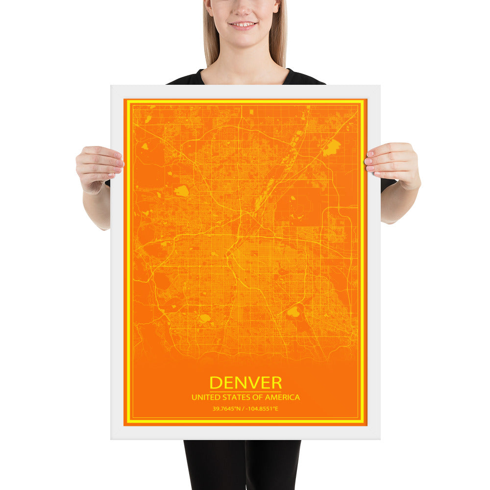 Denver Orange and Yellow Framed Map