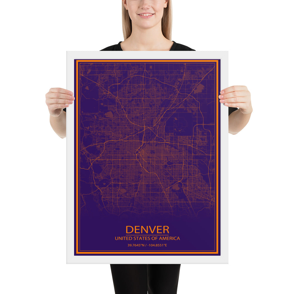 Denver Purple and Orange Framed Map