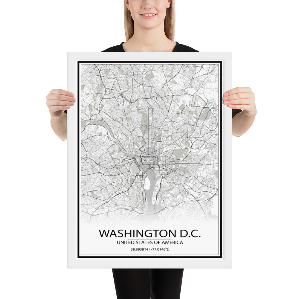 Washington, D.C. White Framed Map