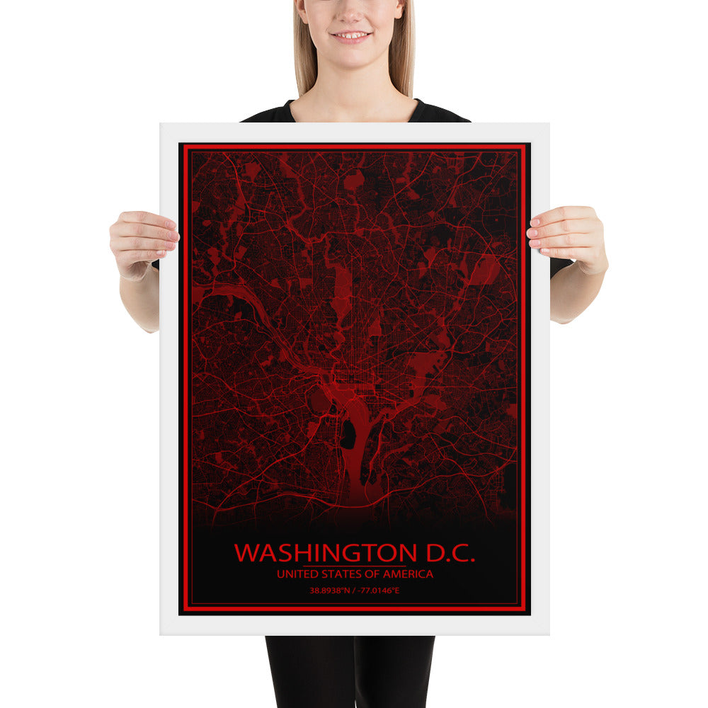 Washington, D.C. Black and Red Framed Map