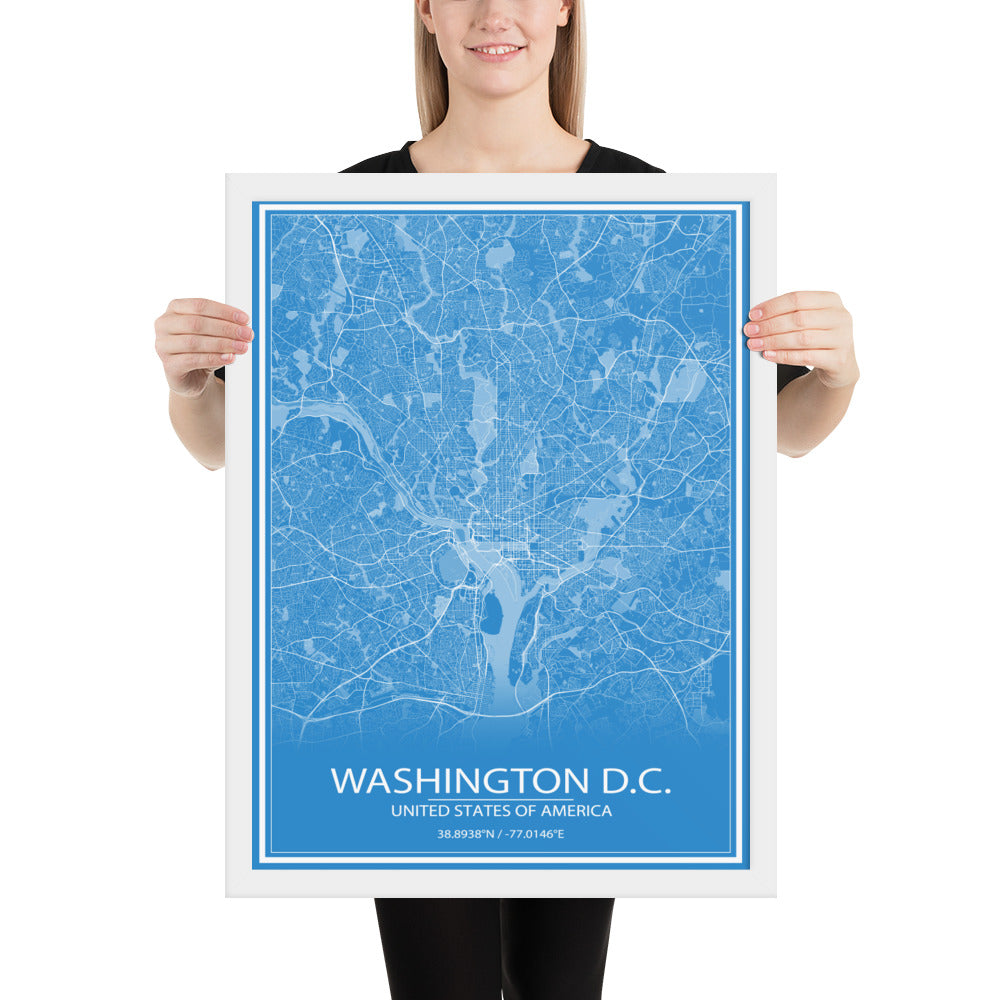 Washington, D.C. Blue and White Framed Map