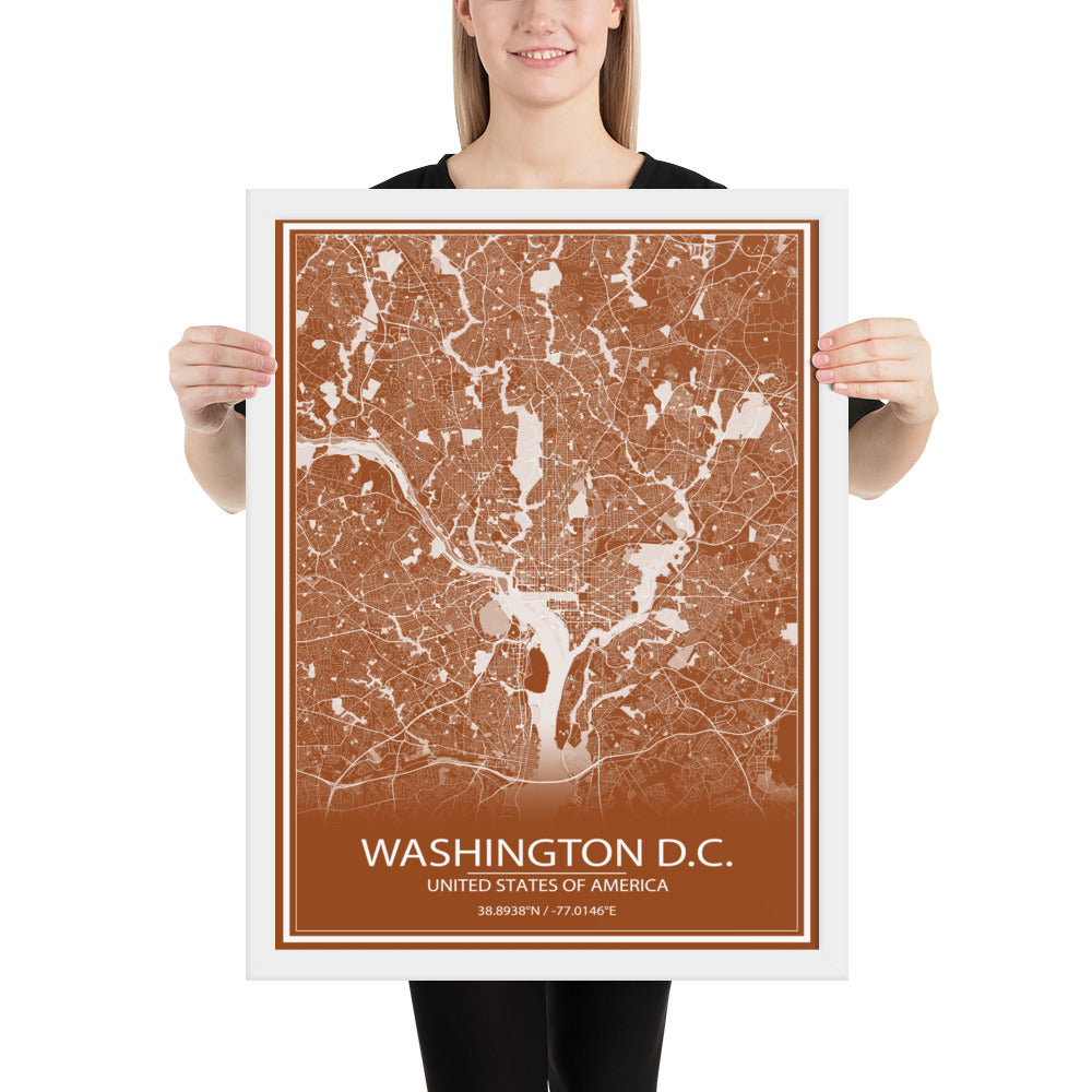 Washington, D.C. Brown and White Framed Map