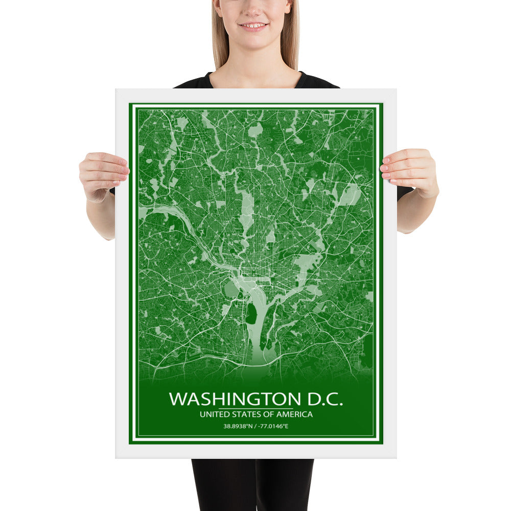 Washington, D.C. Green and White Framed Map