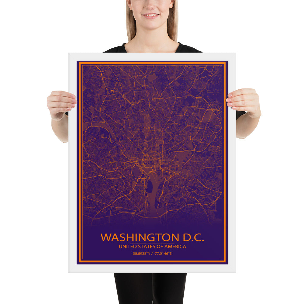 Washington, D.C. Purple and Orange Framed Map