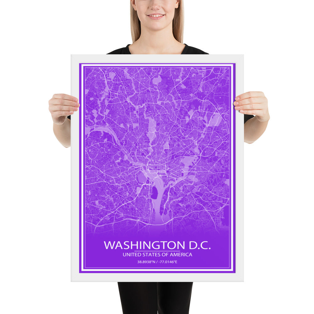 Washington, D.C. Purple and White Framed Map