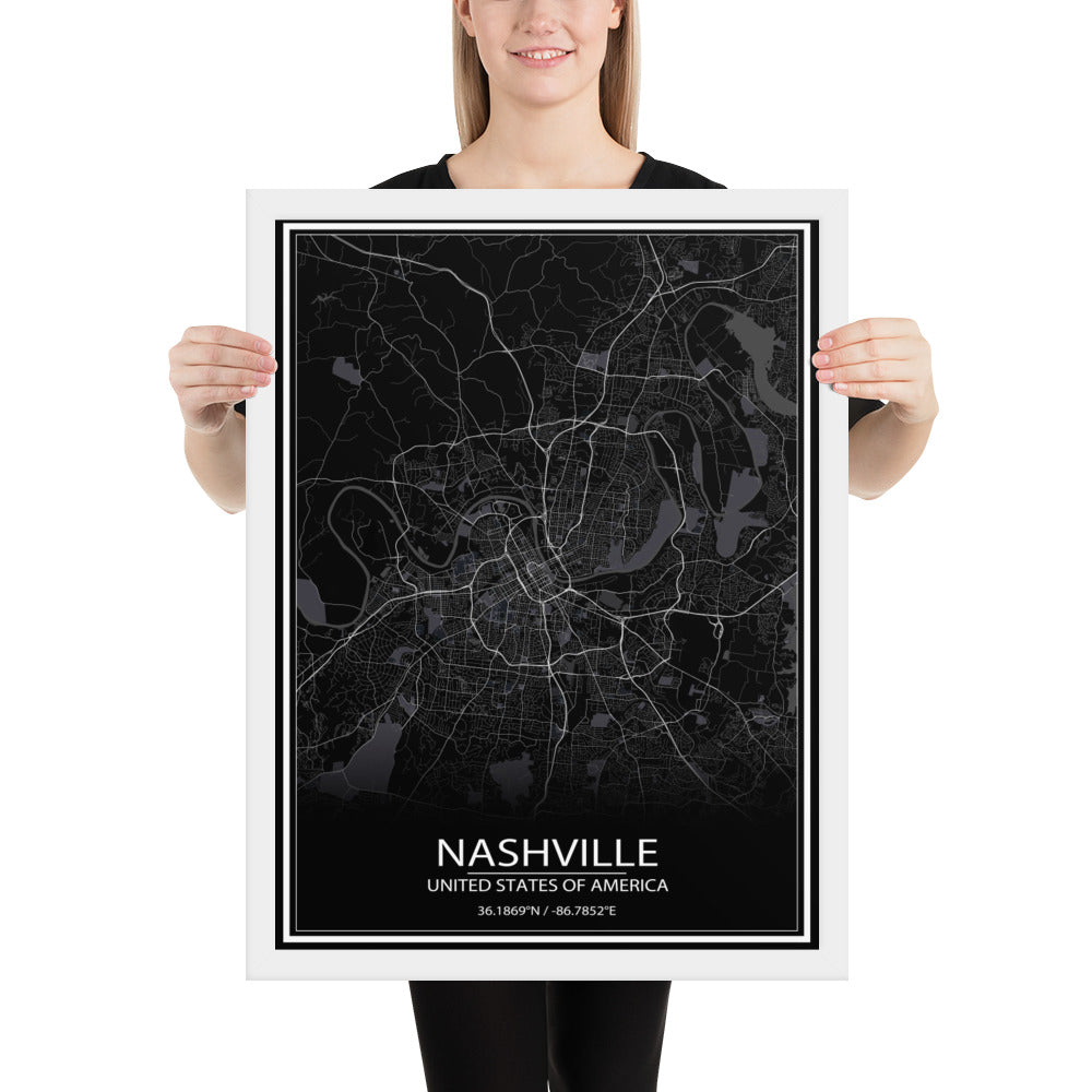 Nashville Black Framed Map