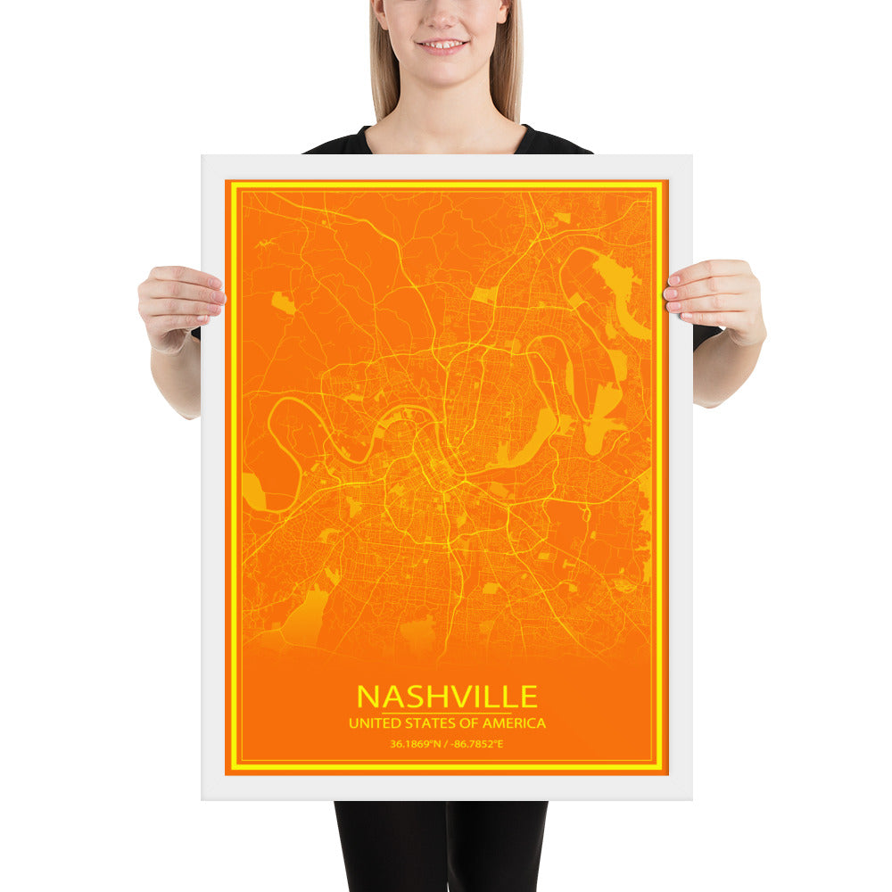 Nashville Orange and Yellow Framed Map