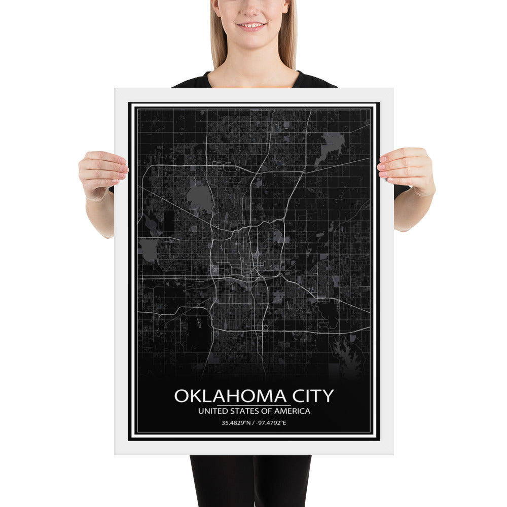 Oklahoma City Black Framed Map