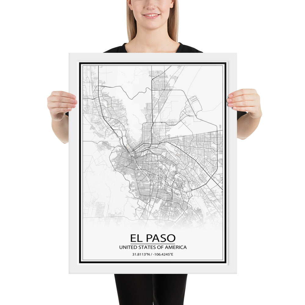 El Paso White Framed Map