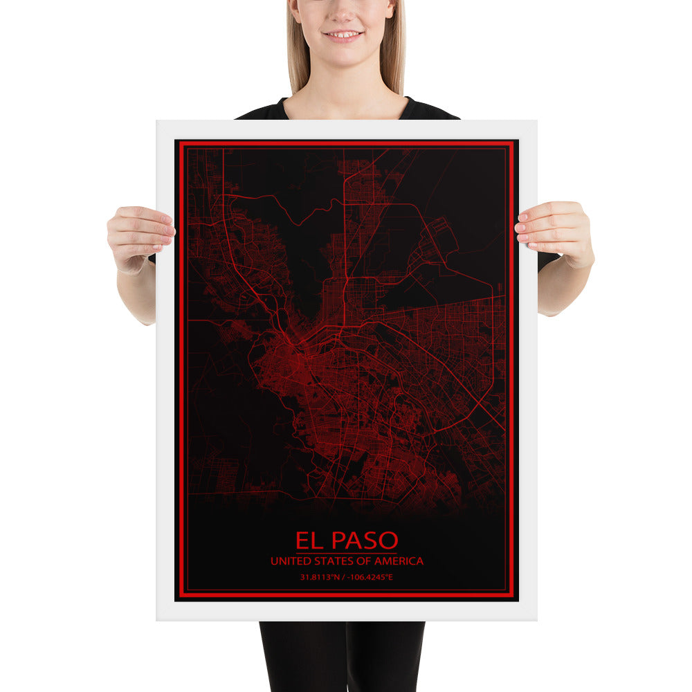 El Paso Black and Red Framed Map